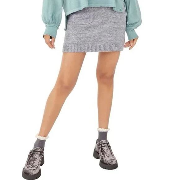 FREE PEOPLE WE THE FREE Viola Sweater Mini Skirt in Moon Combo (Blue-Gray) Sz S - Picture 2 of 8